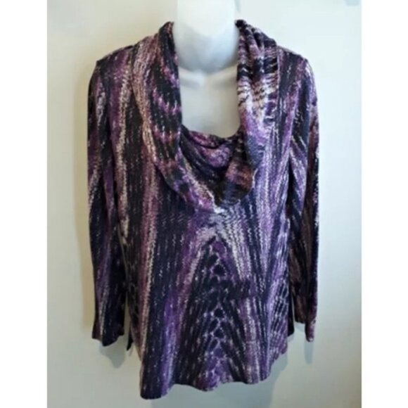 3/$20 Laura Cowl Neck Snake Print Knit Light Sweater Fall Pullover Purple Python - Picture 5 of 11
